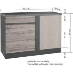 Held Möbel Küchen-Eckschrank Turin 120 Cm Wotaneiche/Graphit -Küchenarmaturen Geschäft 189465 11016600 CU 05