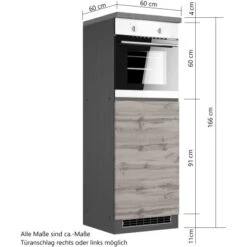 Held Möbel Kühlschrank/Ofenumbauschrank Turin 60 Cm Wotaneiche/Graphit -Küchenarmaturen Geschäft 189522 11016600 VM 07