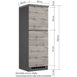 Held Möbel Kühlschrankumbauschrank Turin 60 Cm Graphit/Wotaneiche -Küchenarmaturen Geschäft 189568 11016600 VM 07