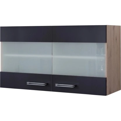 Flex-Well Exclusiv Glas-Hängeschrank Lara 100 Cm Anthrazit-San Remo Eiche 3 Flex-Well Exclusiv Glas-Hängeschrank Lara 100 Cm Anthrazit-San Remo Eiche