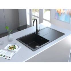 Miló Einbauspüle Granitverbundstoff Adore 86 Lava-Anthrazit -Küchenarmaturen Geschäft 5903140019077