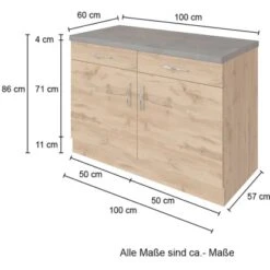 Held Möbel Unterschrank Sorrento 100x85x60 Cm 2 Schub. 1 EL-B. Anthr.-Wotan. -Küchenarmaturen Geschäft 853799 11016600 4