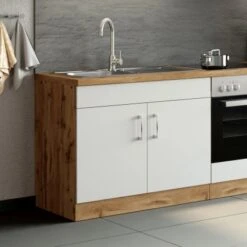 Held Möbel Spülenschrank Sorrento BxHxT 100x85x60 Cm 2 Türen Weiß-Wotaneiche -Küchenarmaturen Geschäft 853804 11016600 11