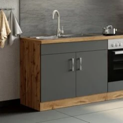 Held Möbel Spülenschrank Sorrento B100 X H85 X T60 Cm 2Türen Anthraz.-Wotaneiche -Küchenarmaturen Geschäft 853807 11016600 13